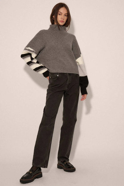 Hold On Striped Colorblock Funnel Neck Sweater