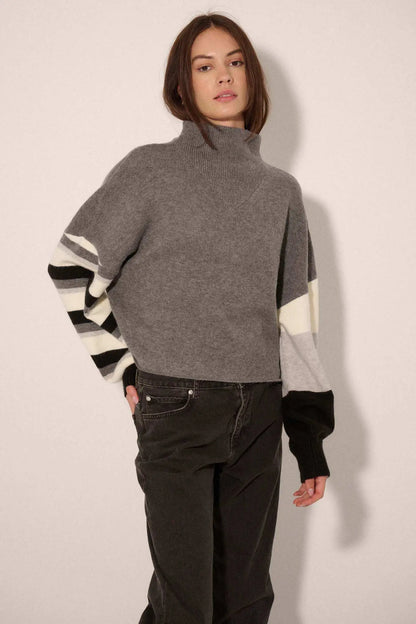 Hold On Striped Colorblock Funnel Neck Sweater