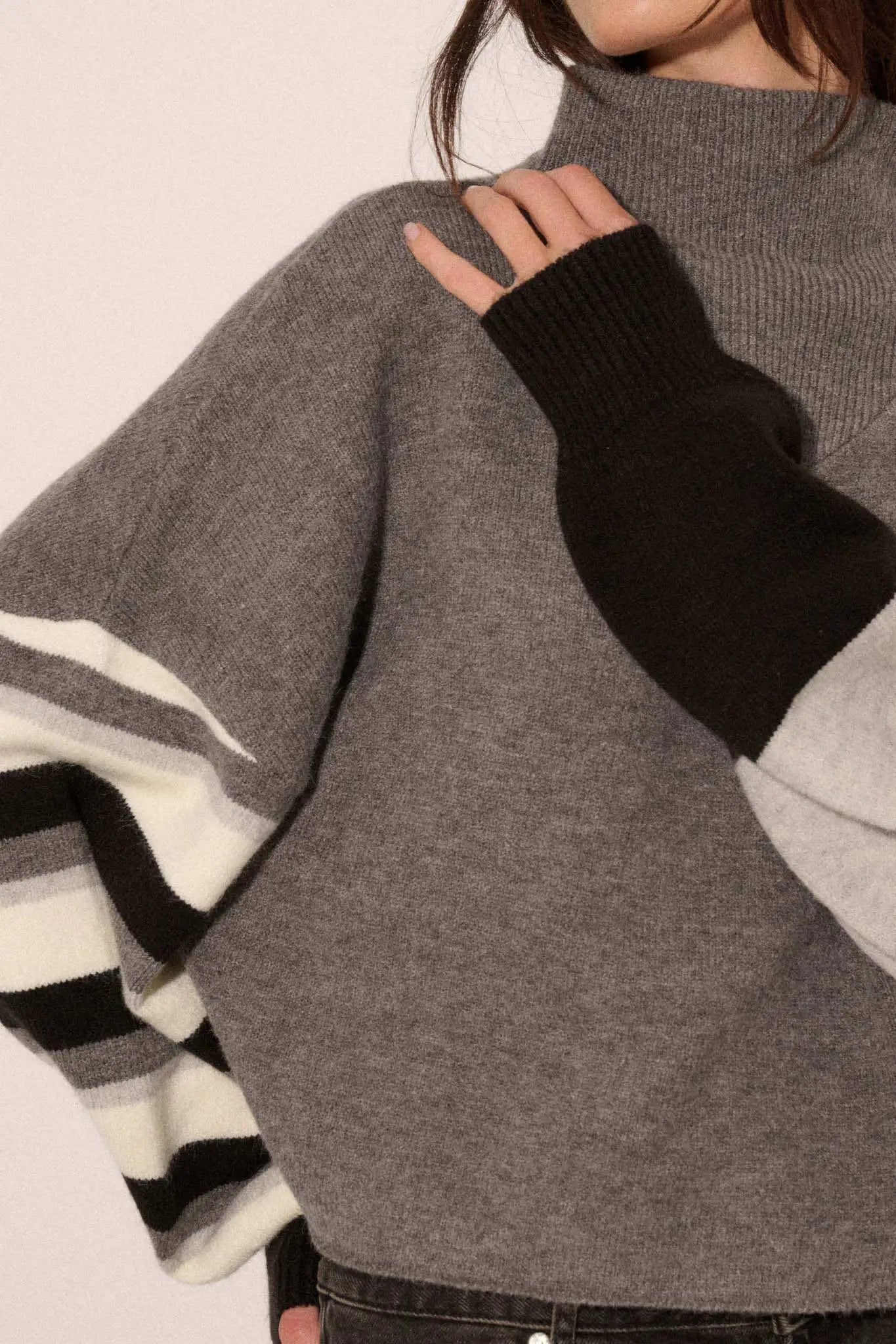 Hold On Striped Colorblock Funnel Neck Sweater
