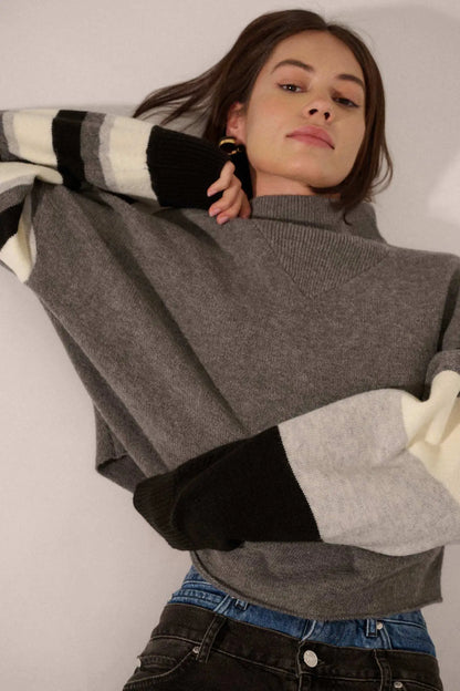 Hold On Striped Colorblock Funnel Neck Sweater