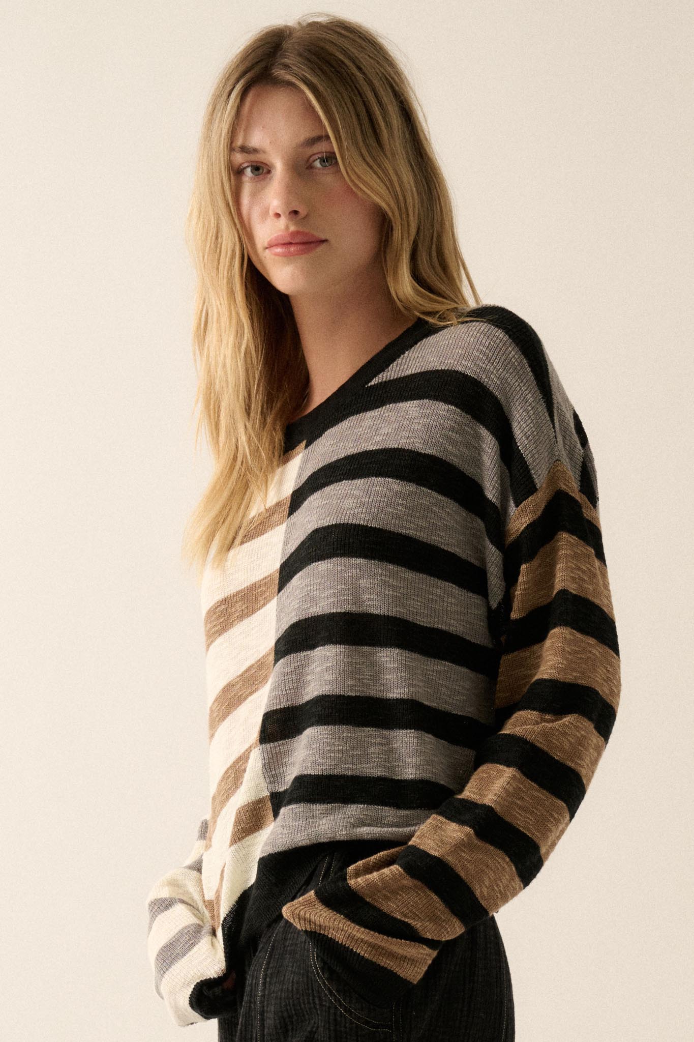 Double Feature Colorblock Striped Knit Sweater