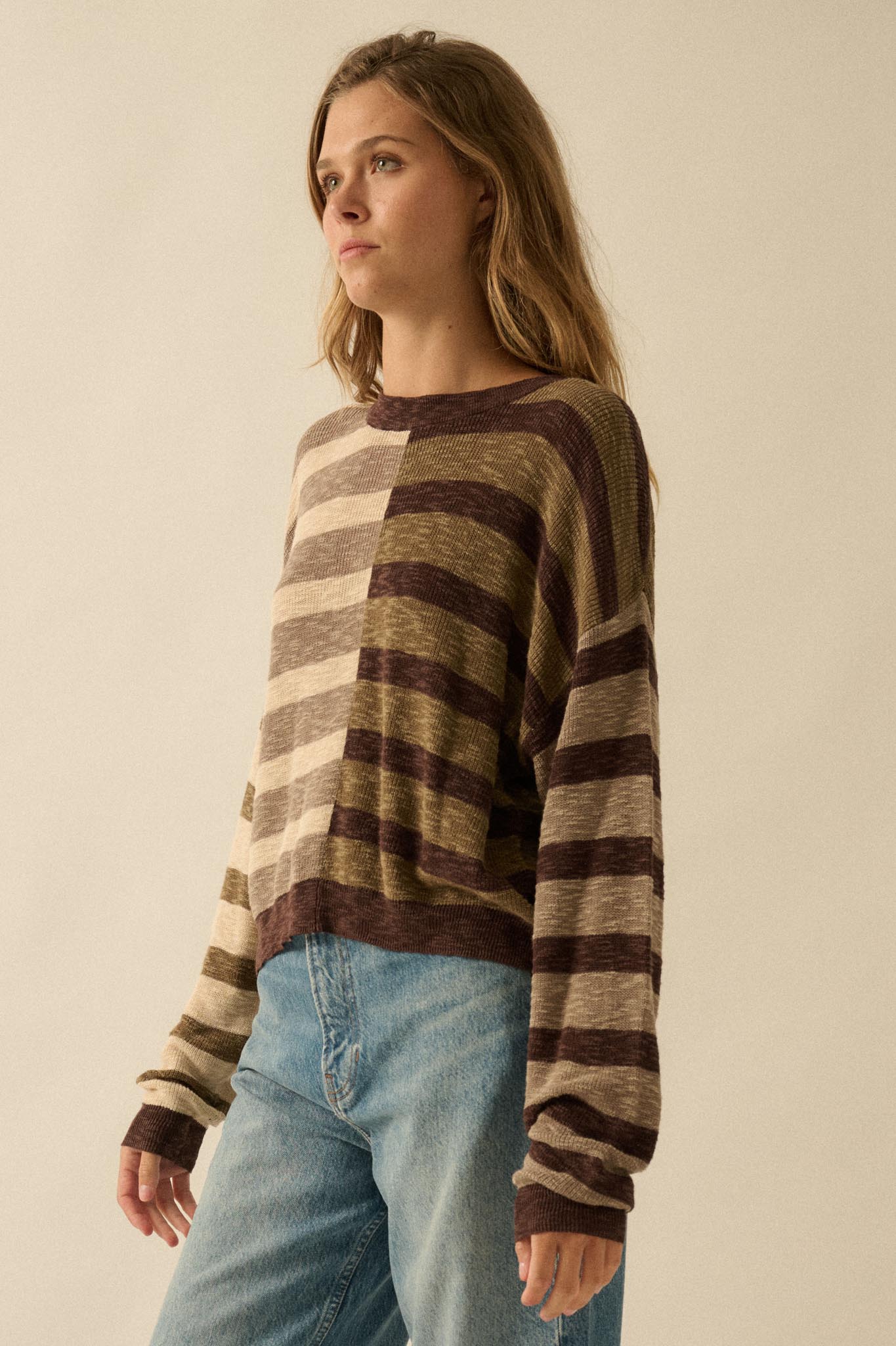 Double Feature Colorblock Striped Knit Sweater