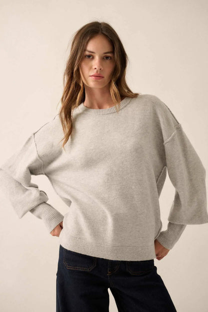 Old Soul Exposed-Seam Bishop-Sleeve Sweater