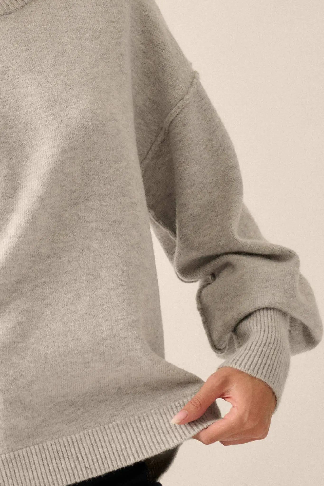 Old Soul Exposed-Seam Bishop-Sleeve Sweater