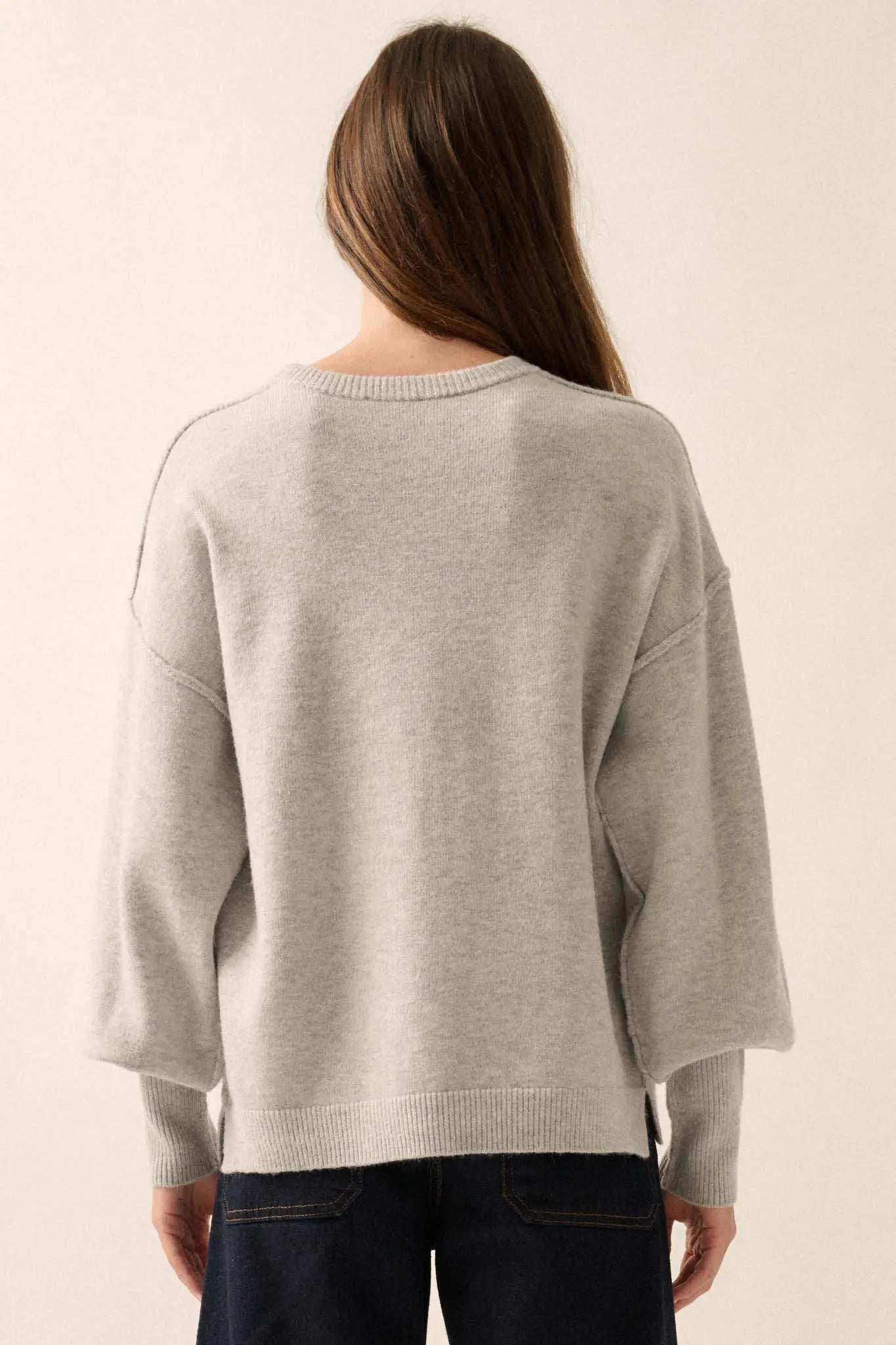 Old Soul Exposed-Seam Bishop-Sleeve Sweater