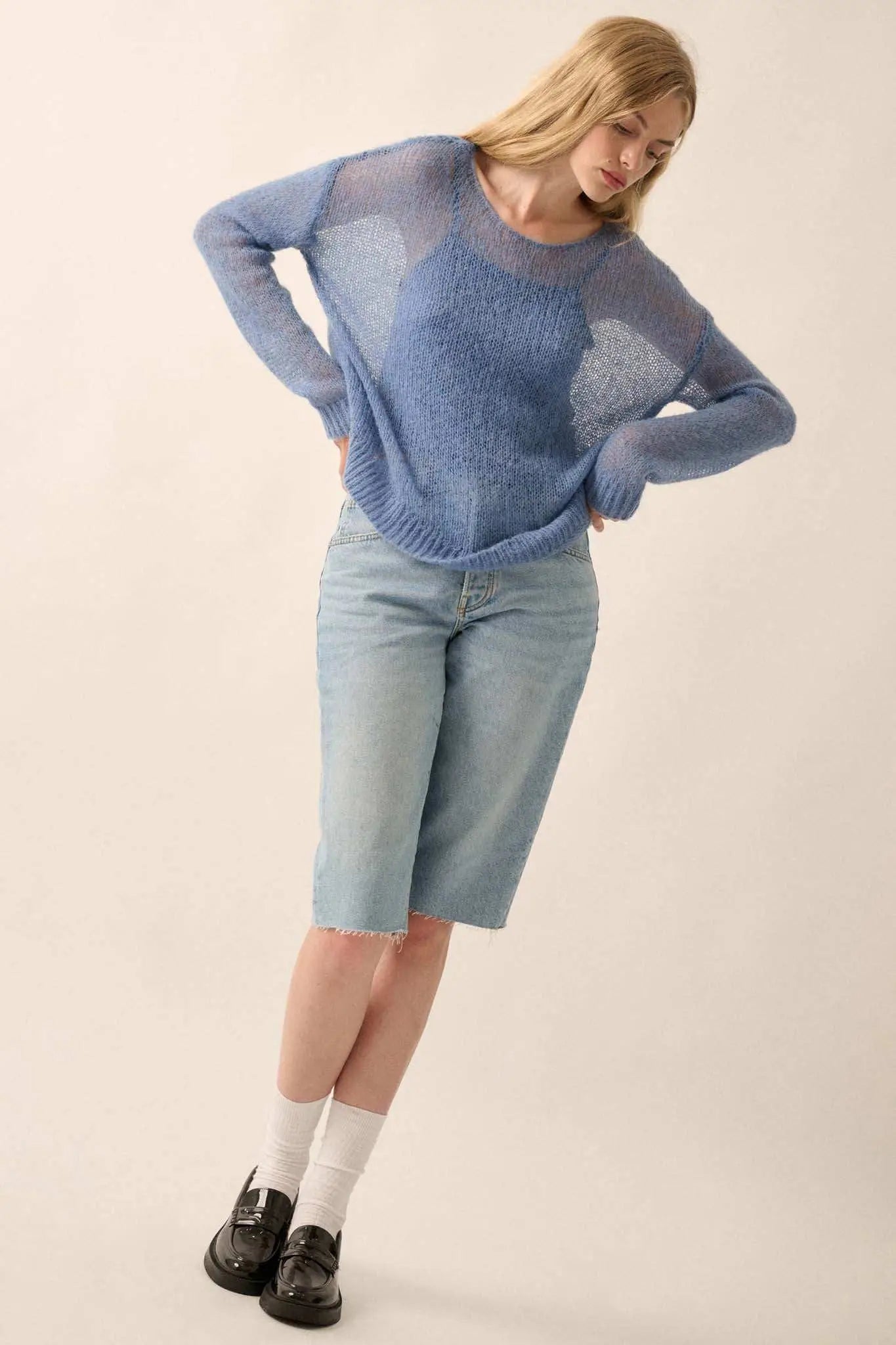 See It Through Layered Open-Knit Sheer Sweater