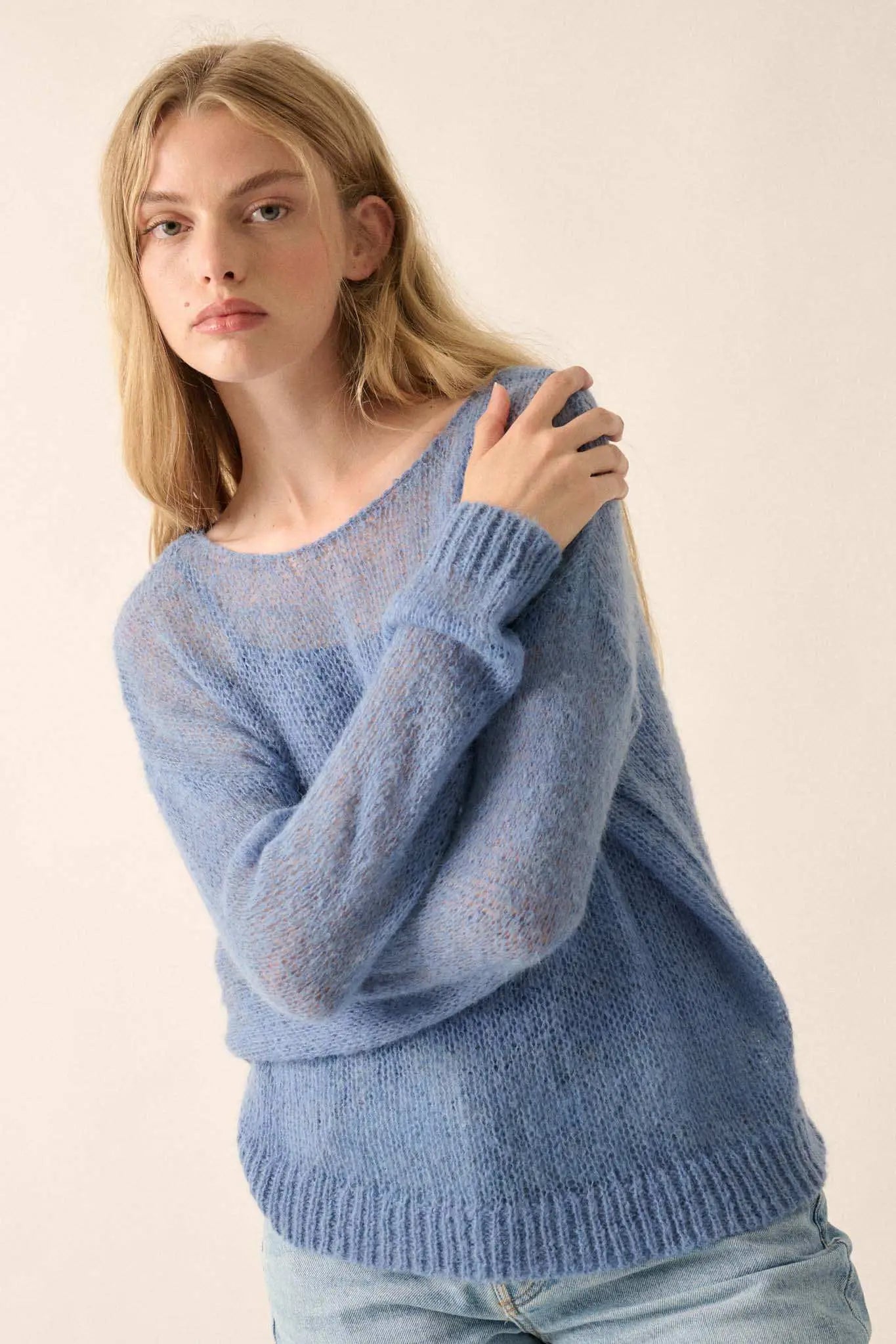 See It Through Layered Open-Knit Sheer Sweater