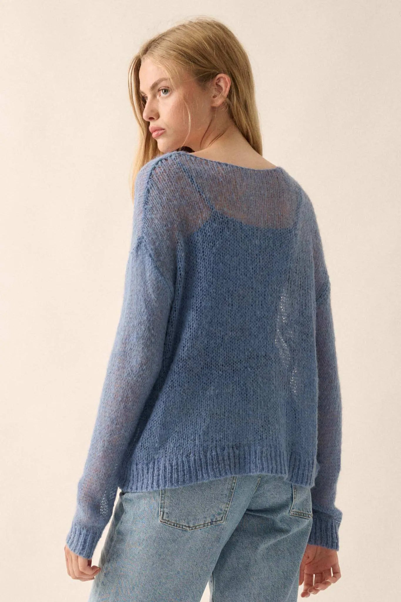See It Through Layered Open-Knit Sheer Sweater
