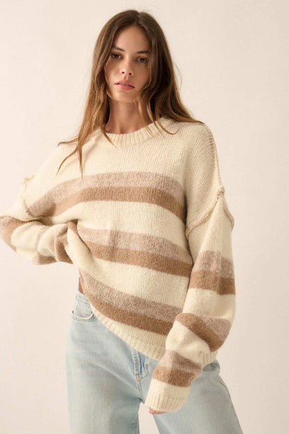 Just My Stripe Exposed-Seam Striped Knit Sweater