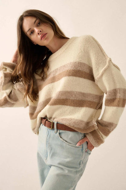 Just My Stripe Exposed-Seam Striped Knit Sweater