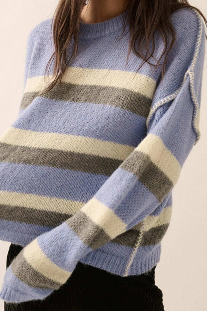 Just My Stripe Exposed-Seam Striped Knit Sweater