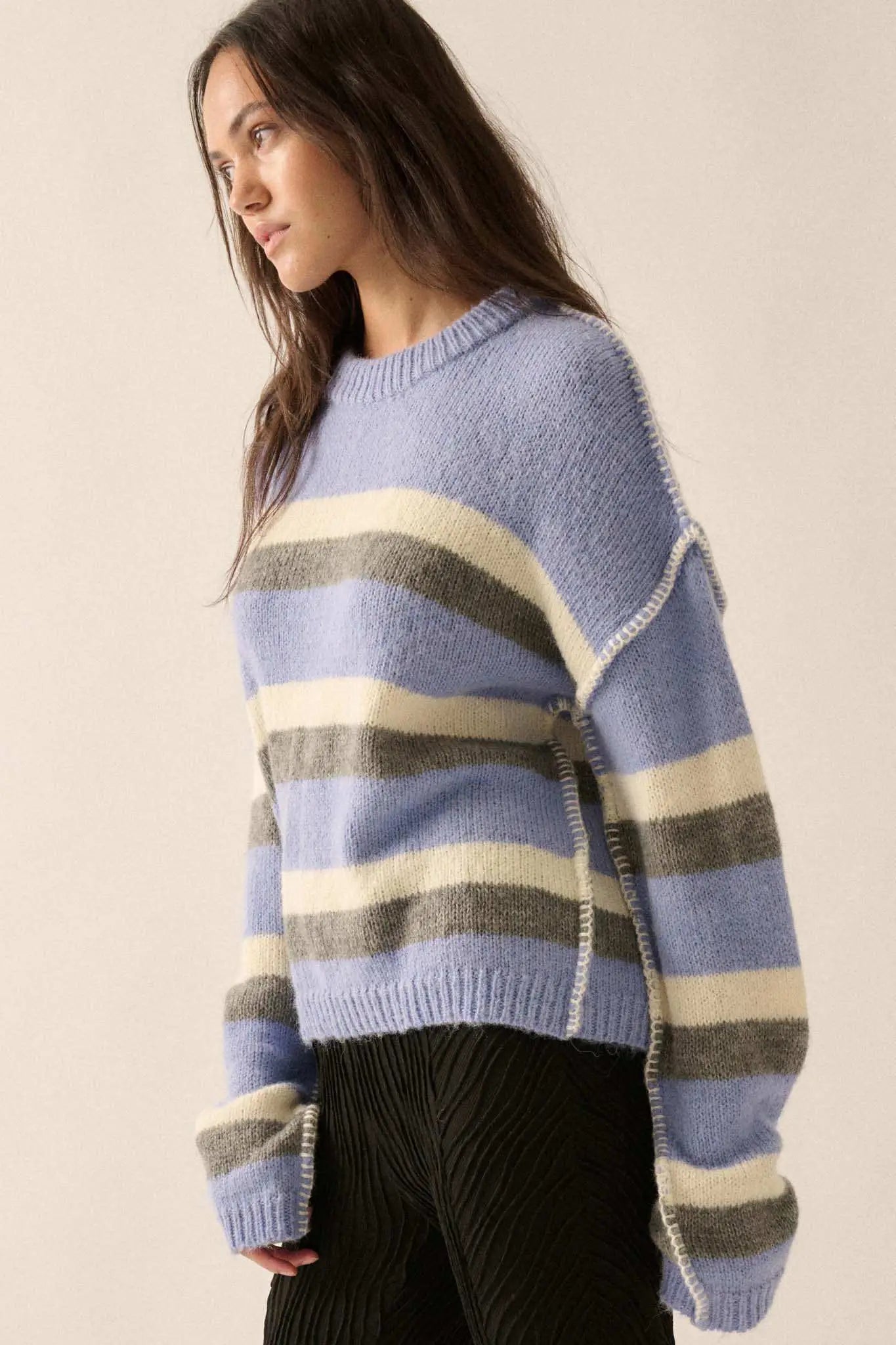 Just My Stripe Exposed-Seam Striped Knit Sweater