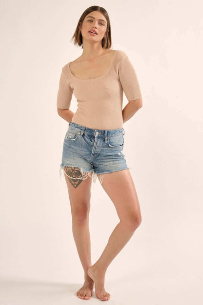 Shaper Fit Scoopneck Rib-Knit Short-Sleeve Bodysuit