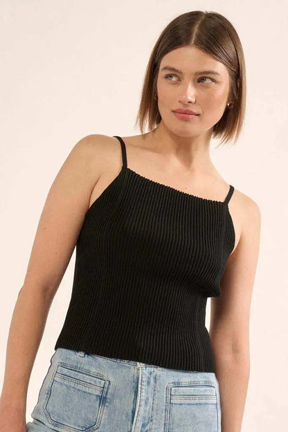 Shaper Fit Straight Neck Rib-Knit Cami Top