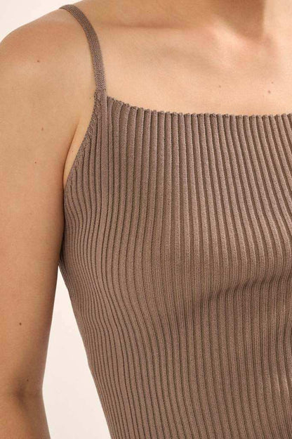 Shaper Fit Straight Neck Rib-Knit Cami Top