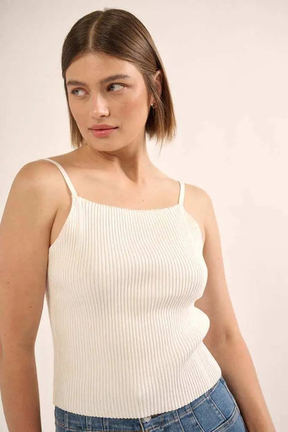 Shaper Fit Straight Neck Rib-Knit Cami Top