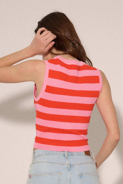 Shaper Fit Striped Rib-Knit Crewneck Tank Top