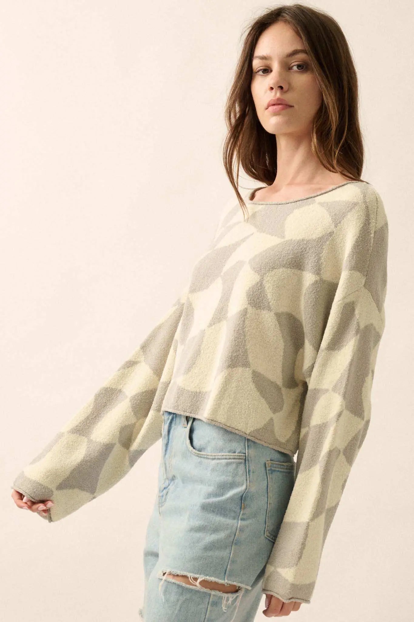 Nice Move Abstract Checkerboard Cropped Sweater