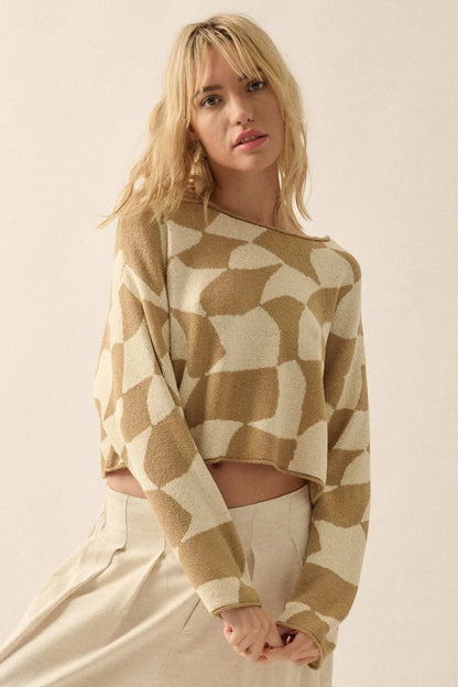 Nice Move Abstract Checkerboard Cropped Sweater