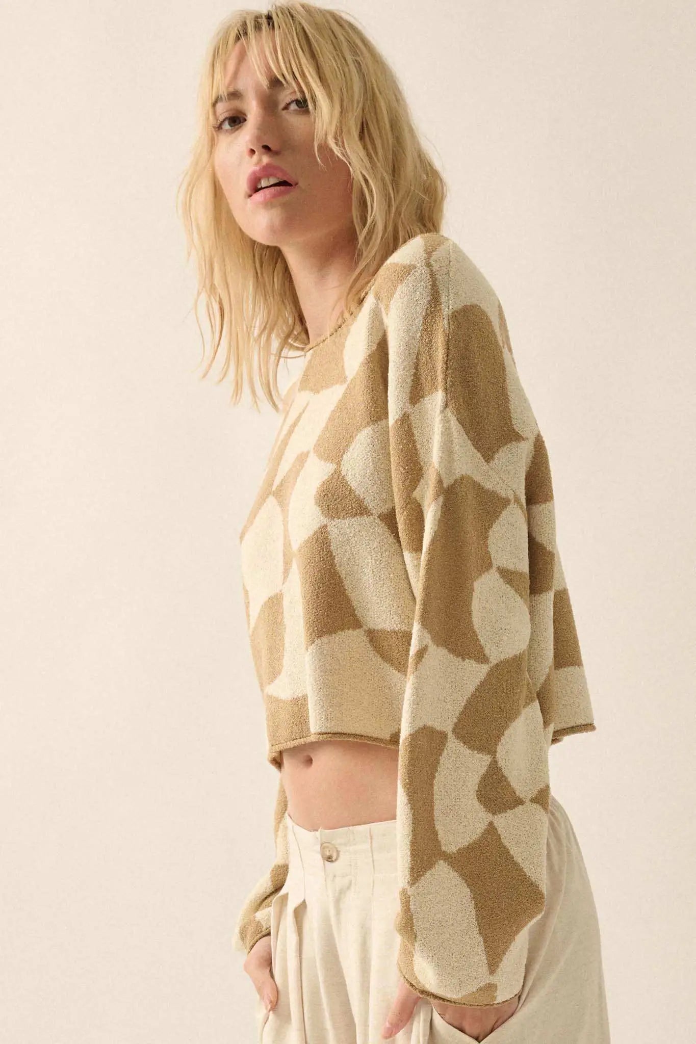 Nice Move Abstract Checkerboard Cropped Sweater
