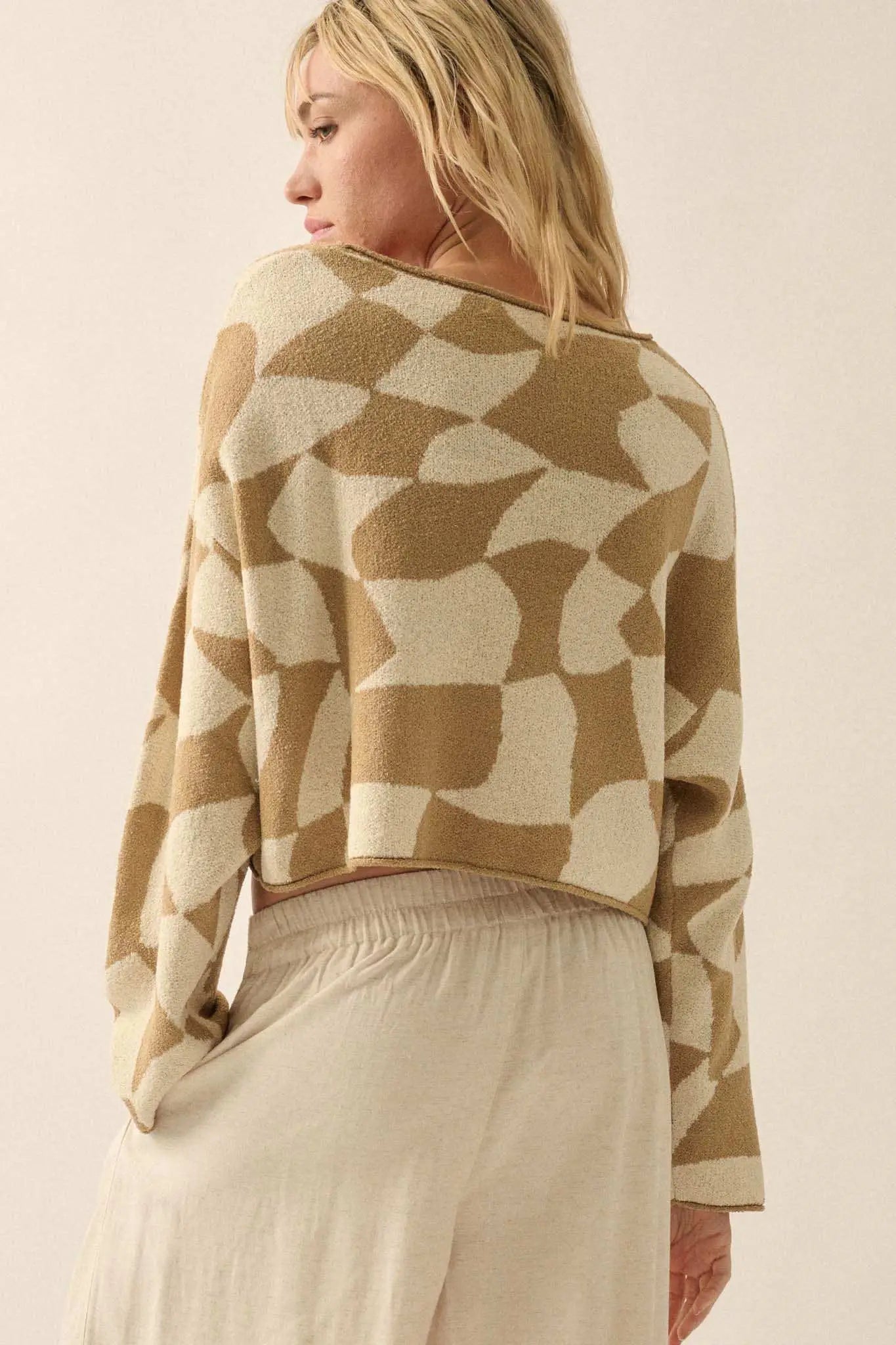 Nice Move Abstract Checkerboard Cropped Sweater