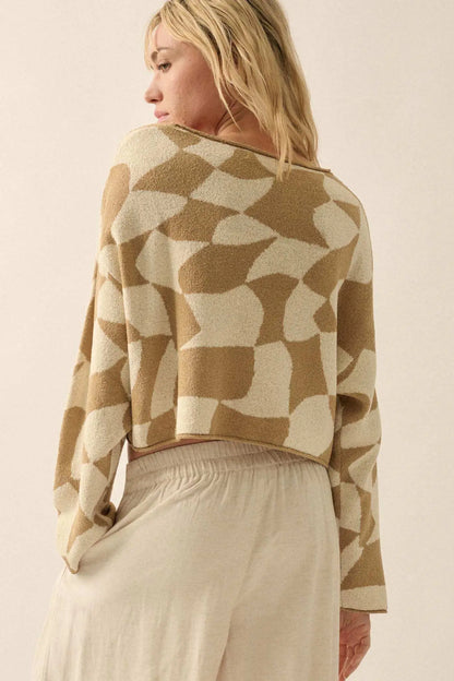 Nice Move Abstract Checkerboard Cropped Sweater