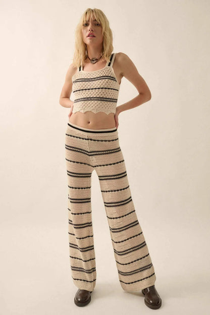 Cali Calling Striped Crochet Knit Cropped Tank Top