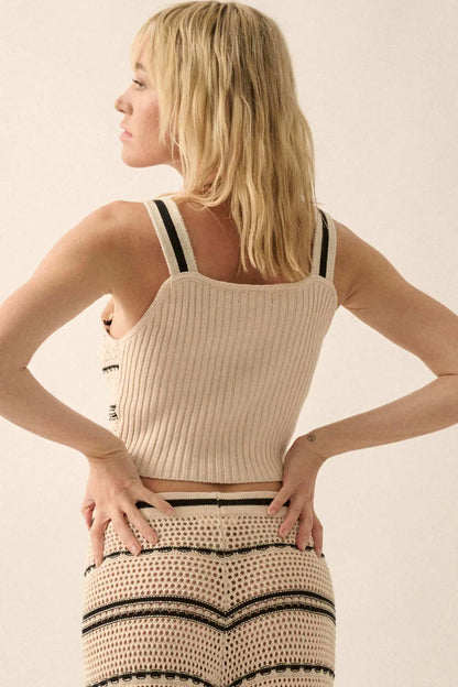 Cali Calling Striped Crochet Knit Cropped Tank Top