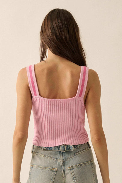Cali Calling Striped Crochet Knit Cropped Tank Top