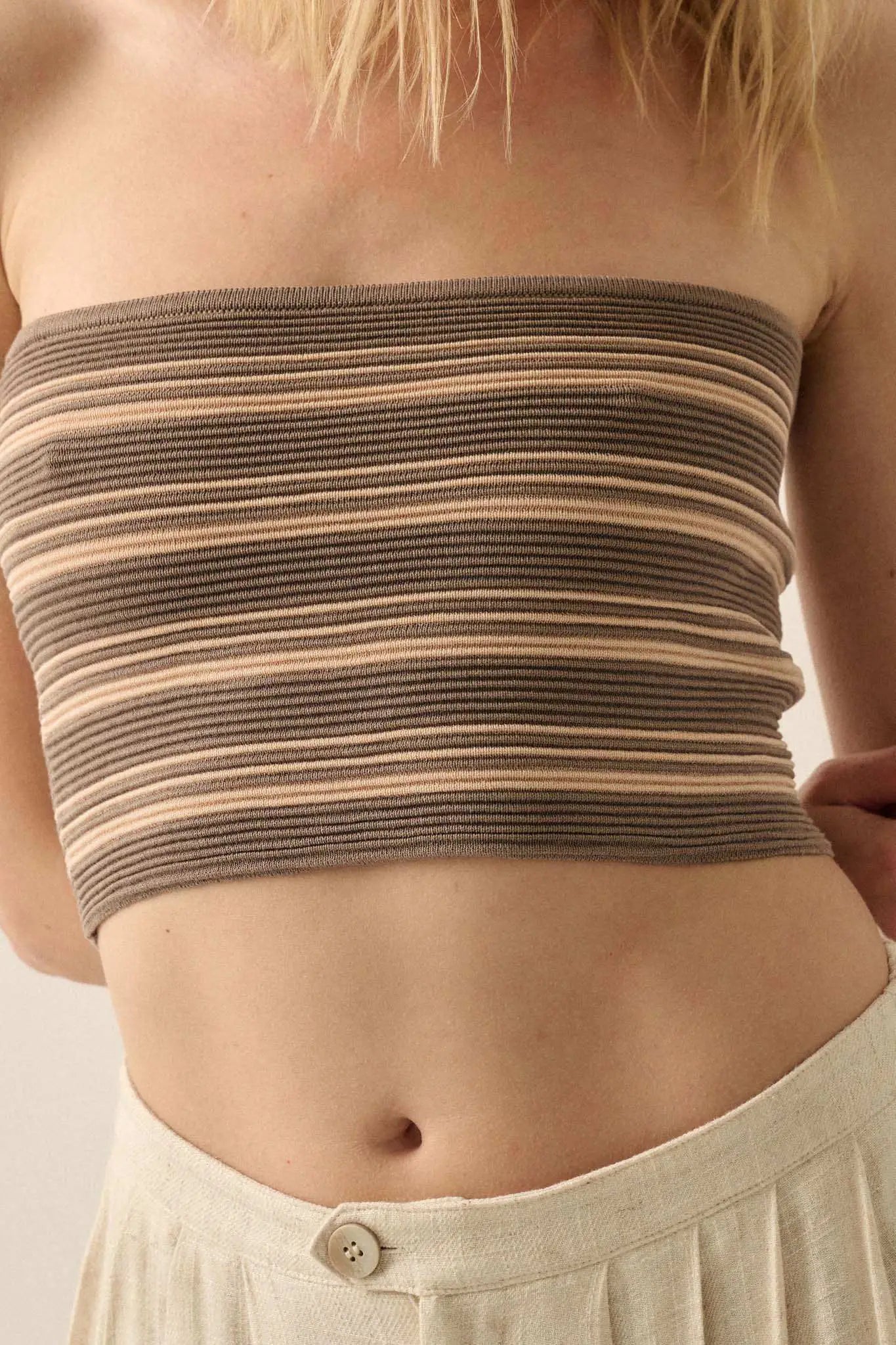 Shaper Fit Striped Rib-Knit Bandeau Tube Top