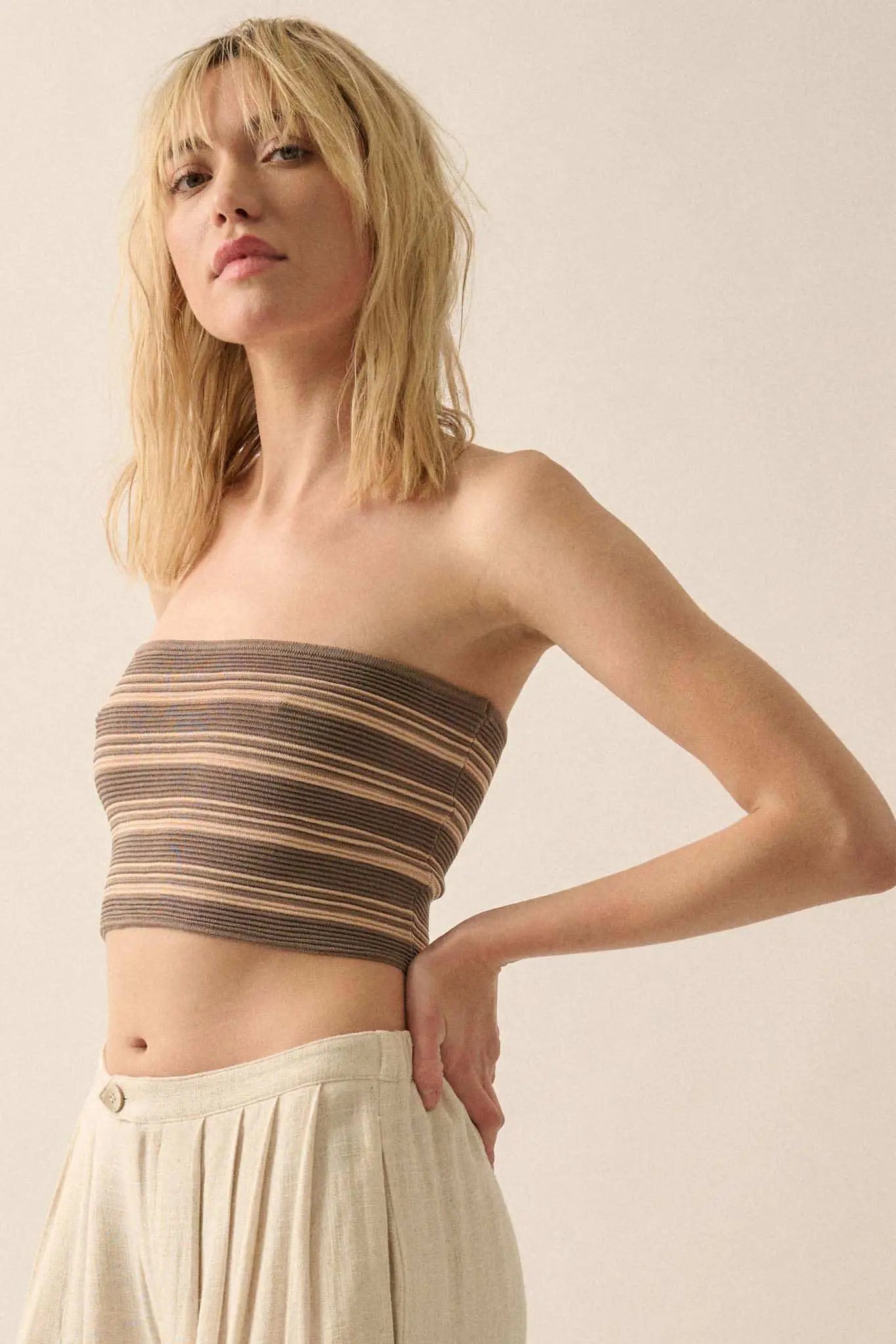 Shaper Fit Striped Rib-Knit Bandeau Tube Top
