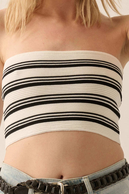 Shaper Fit Striped Rib-Knit Bandeau Tube Top