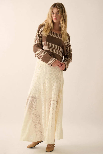 Level Best Striped Rolled-Edge Cropped Sweater