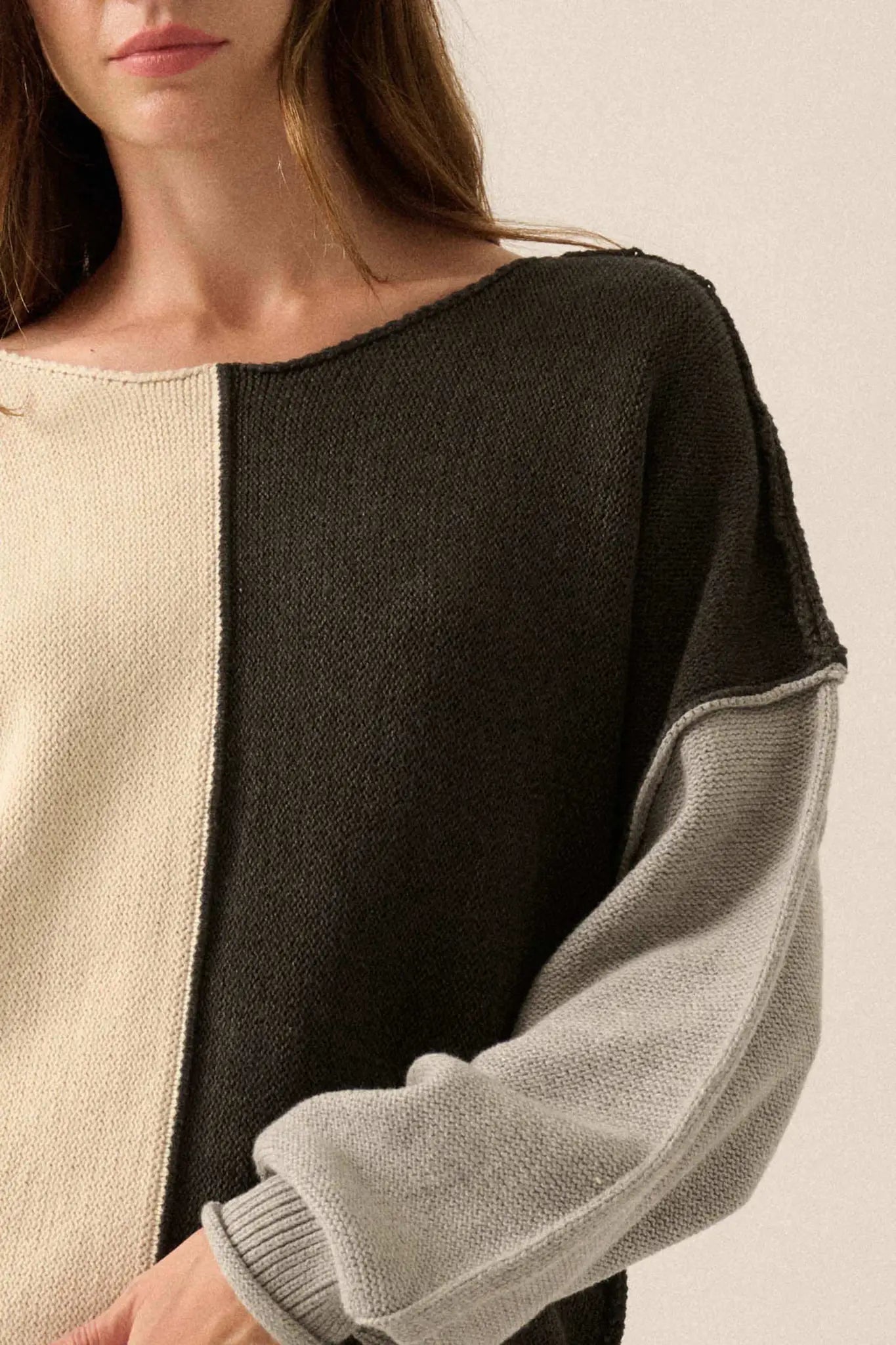 Color Scheme Colorblock Knit Boatneck Sweater