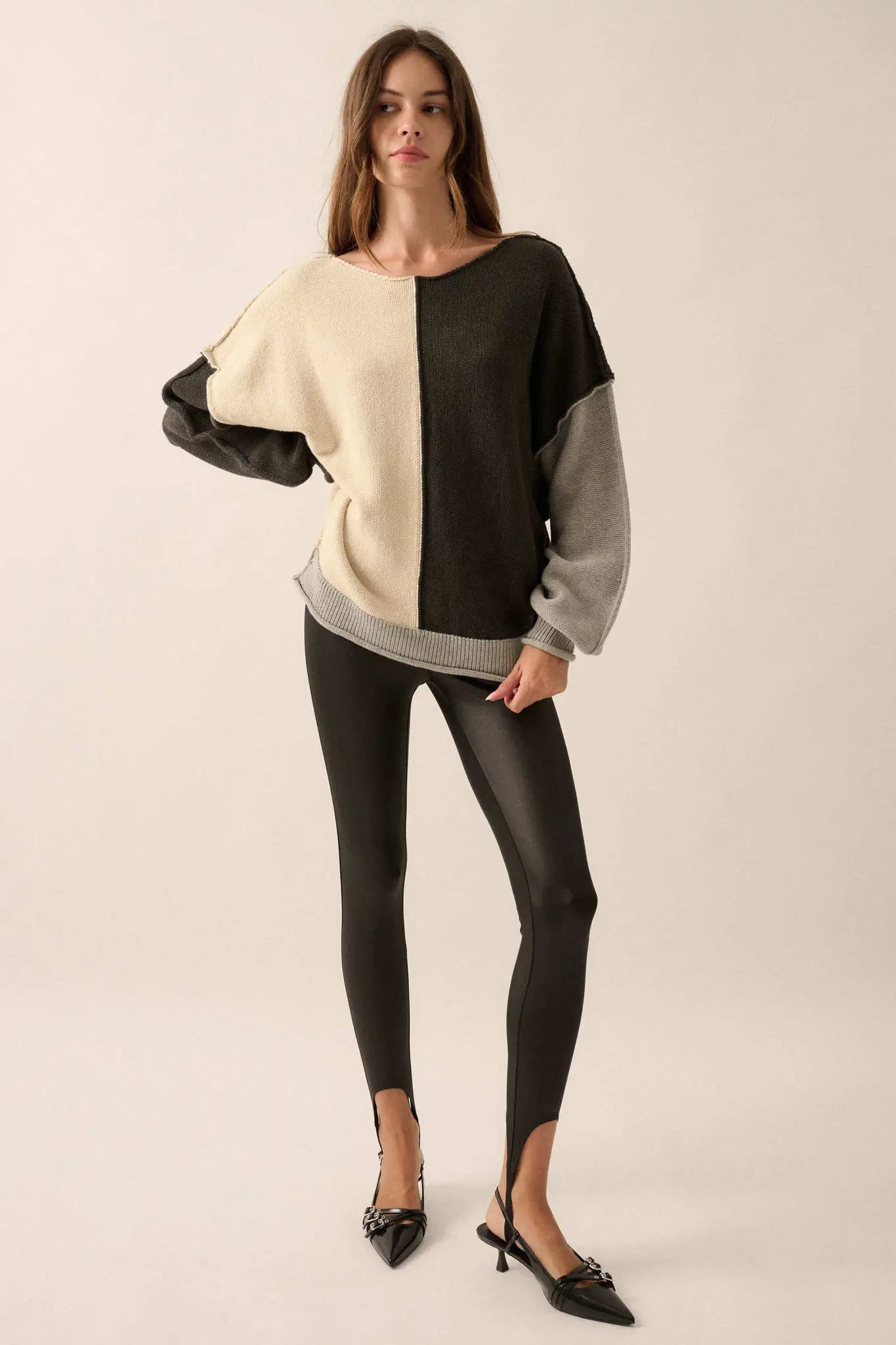 Color Scheme Colorblock Knit Boatneck Sweater