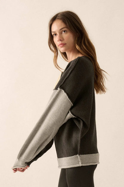 Color Scheme Colorblock Knit Boatneck Sweater