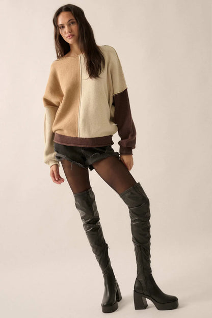 Color Scheme Colorblock Knit Boatneck Sweater