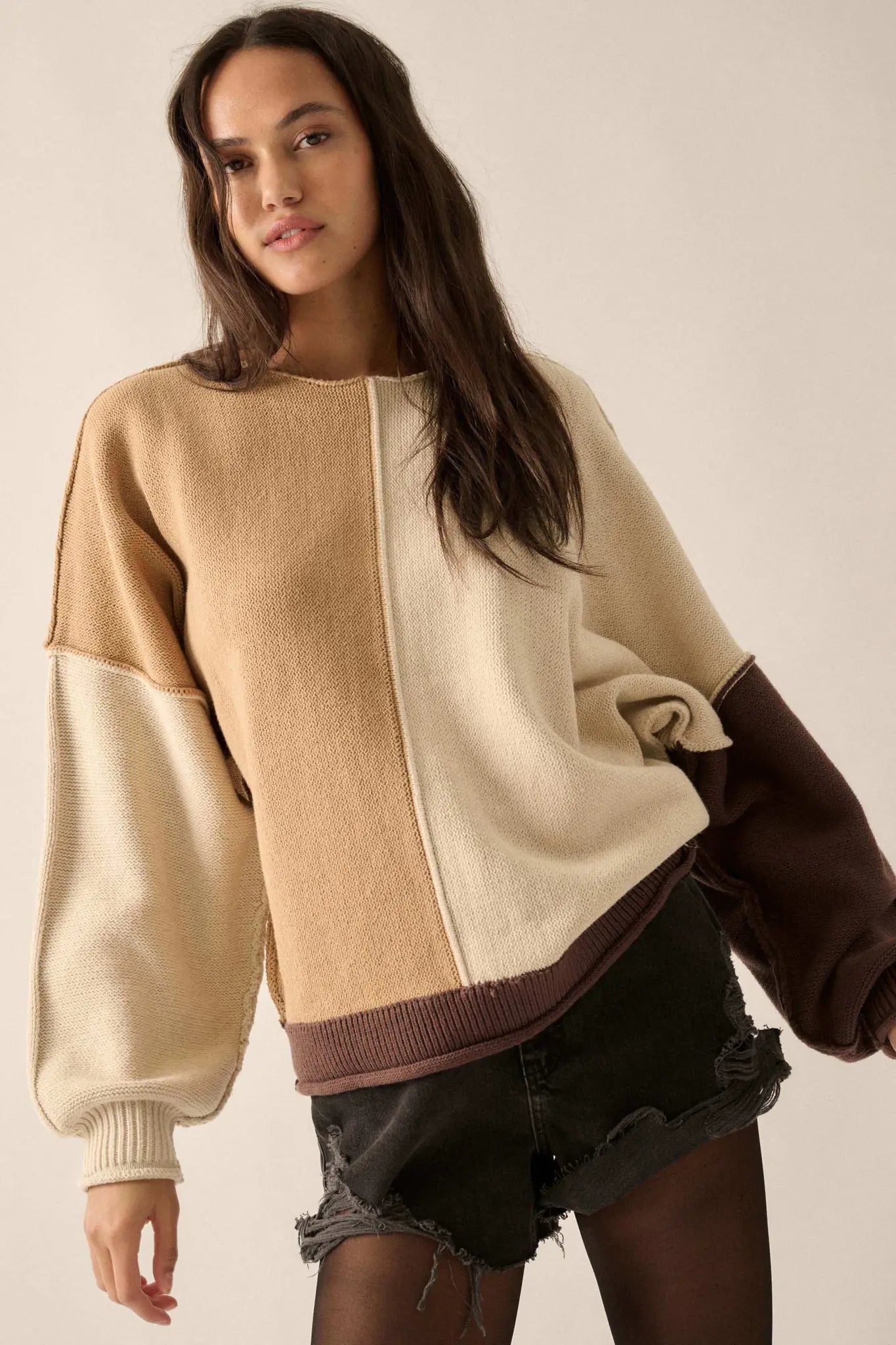 Color Scheme Colorblock Knit Boatneck Sweater