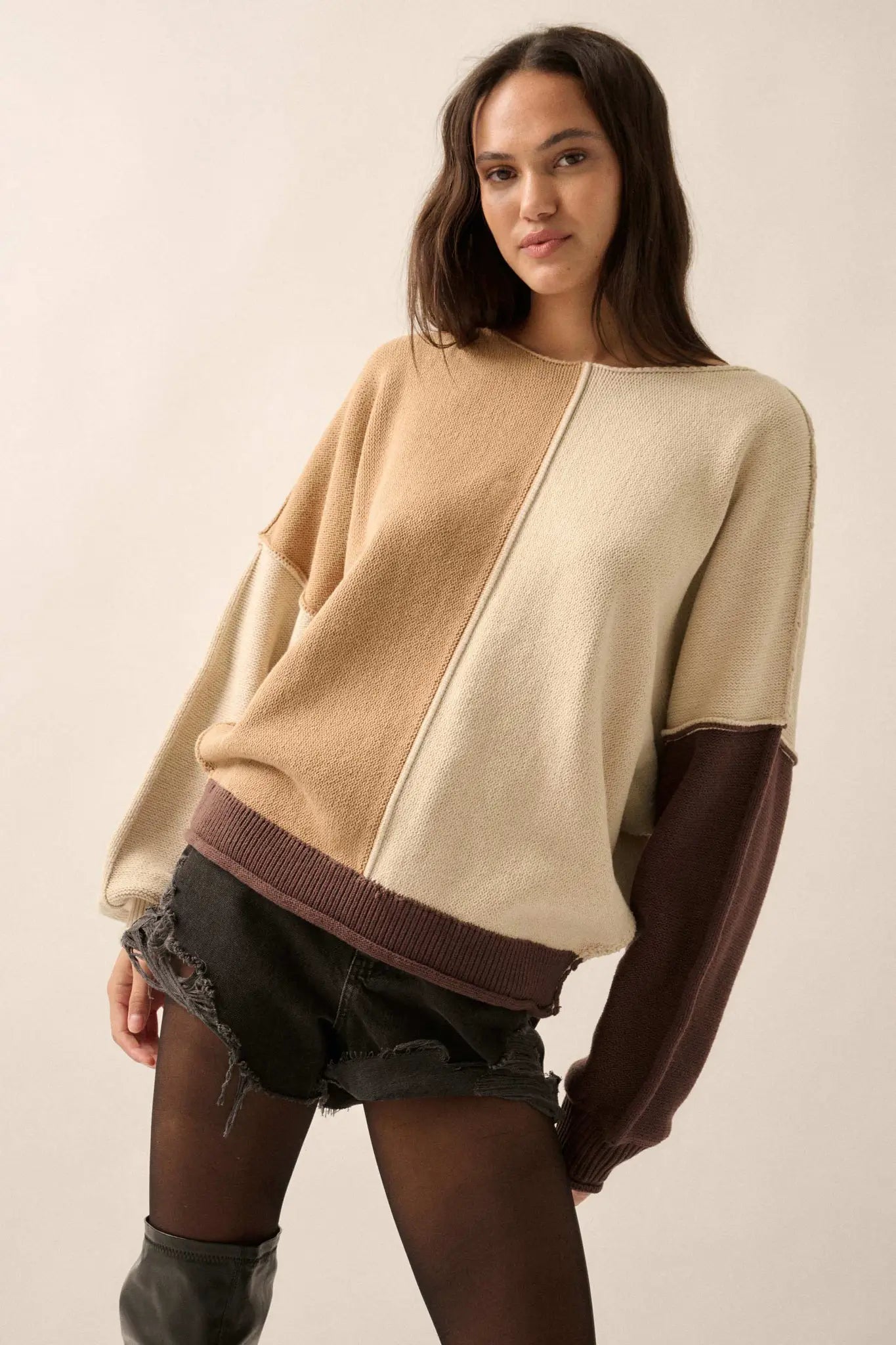 Color Scheme Colorblock Knit Boatneck Sweater