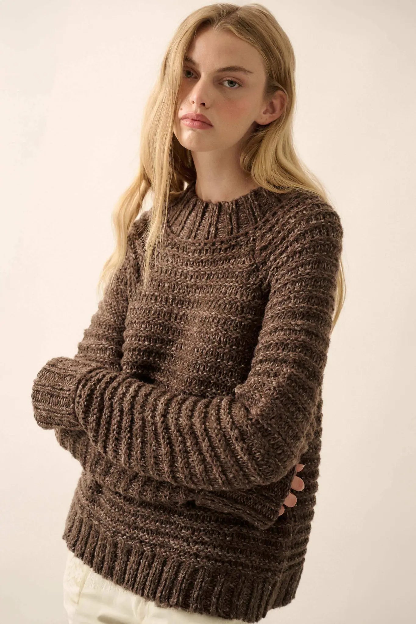 Get Comfy Chunky Horizontal Rib-Knit Sweater