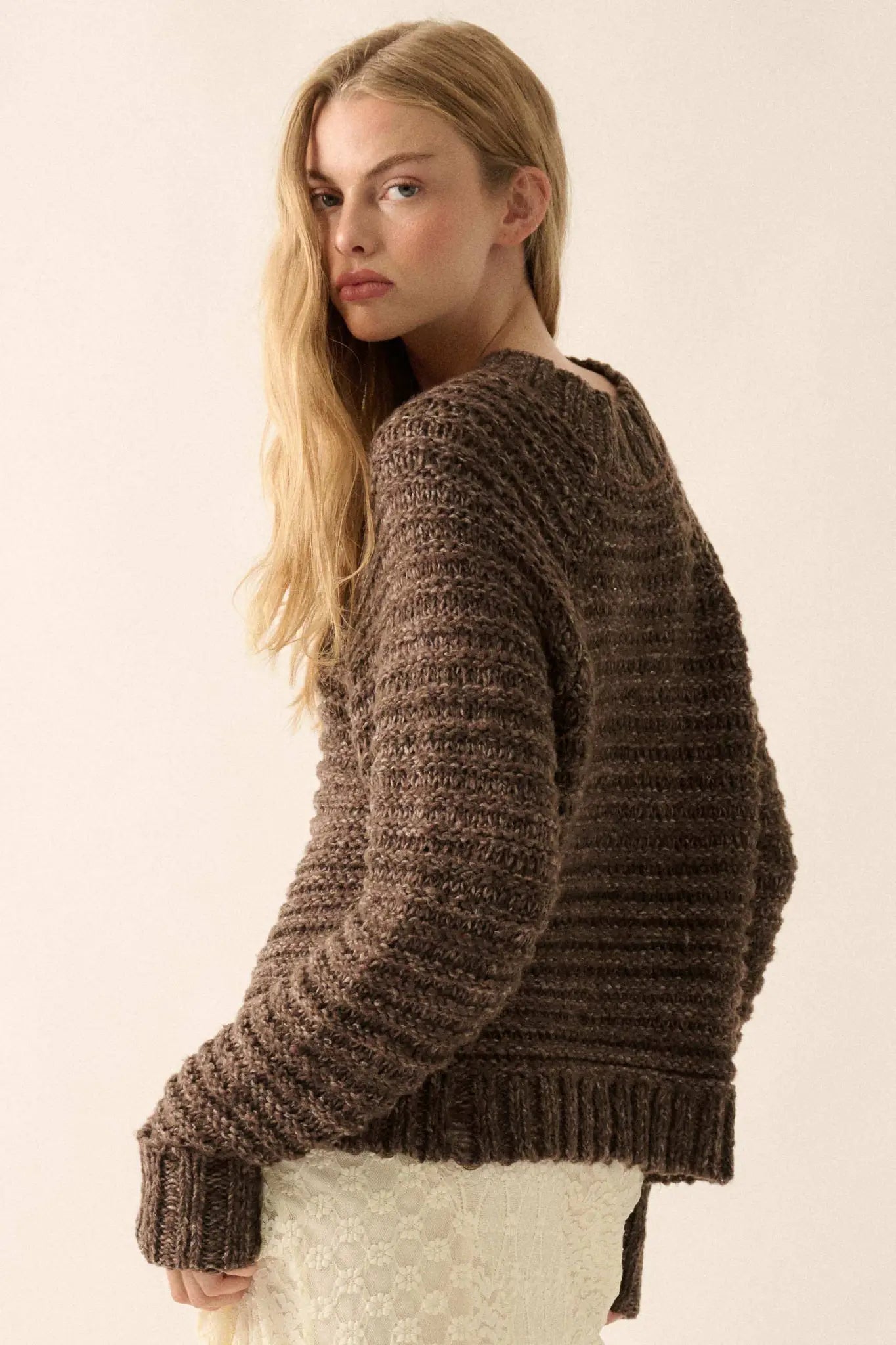Get Comfy Chunky Horizontal Rib-Knit Sweater