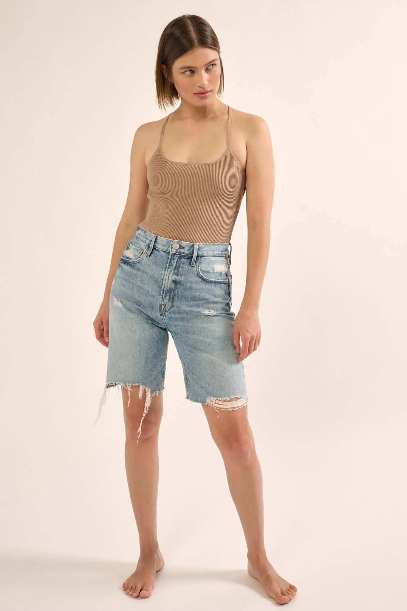 Shaper Fit Scoopneck Rib-Knit Open-Back Bodysuit
