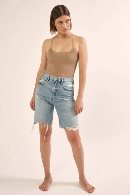 Shaper Fit Scoopneck Rib-Knit Open-Back Bodysuit