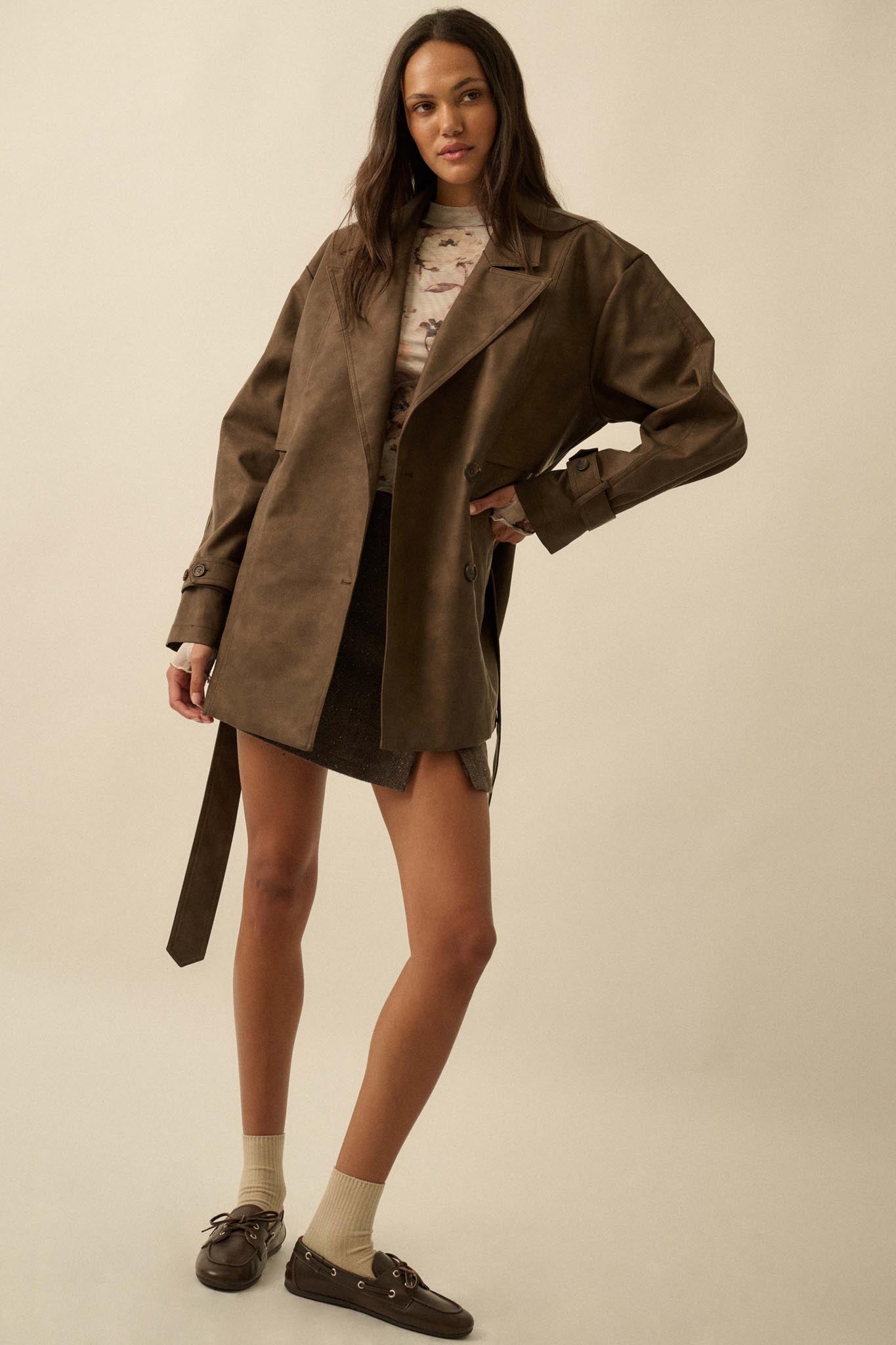 Case Closed Vegan Leather Cropped Trench Coat