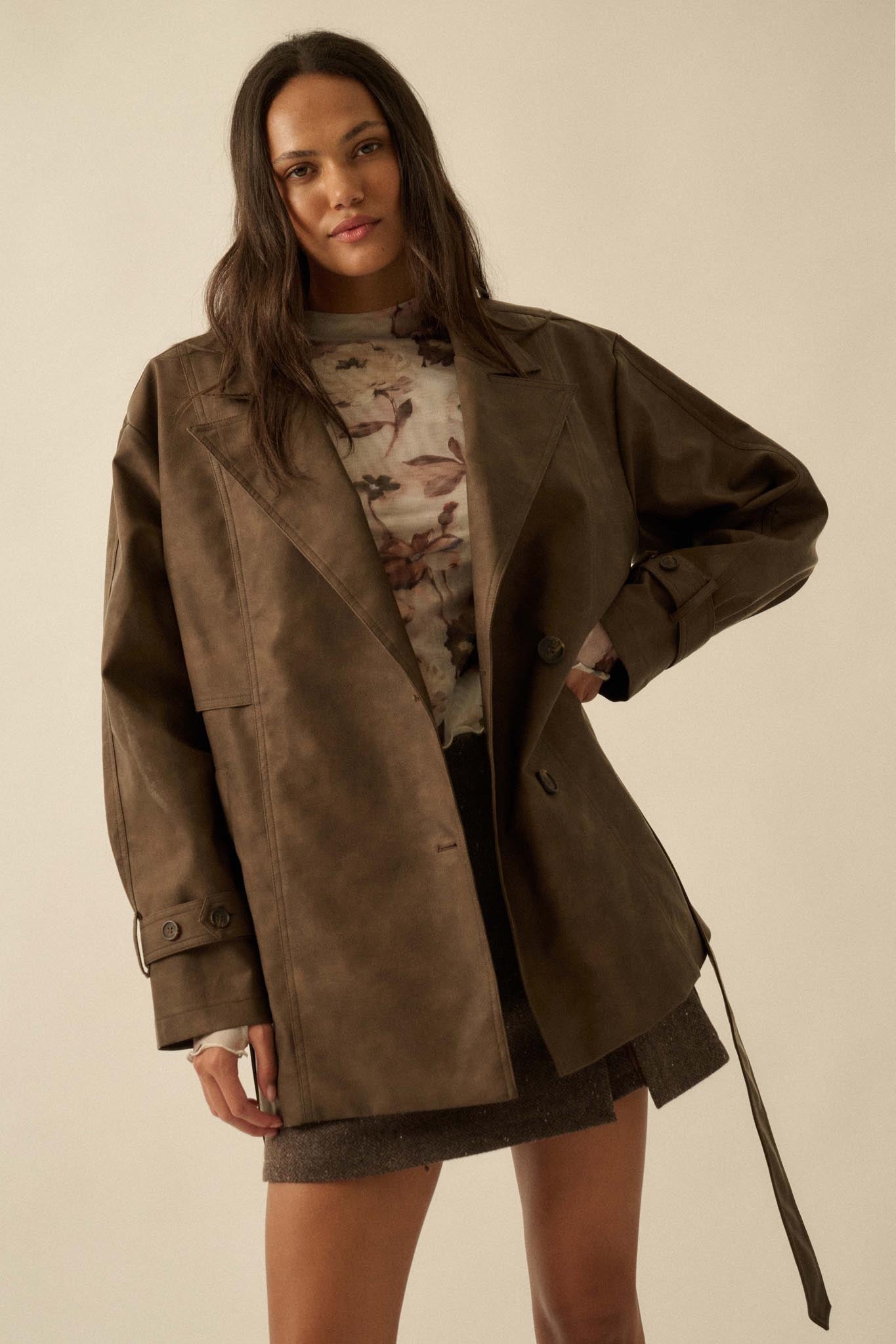 Case Closed Vegan Leather Cropped Trench Coat