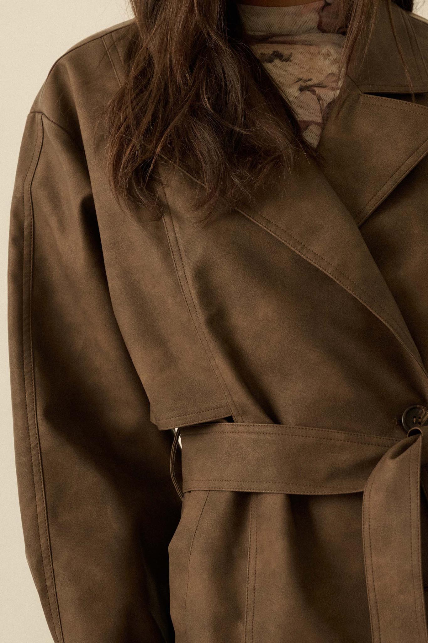 Case Closed Vegan Leather Cropped Trench Coat