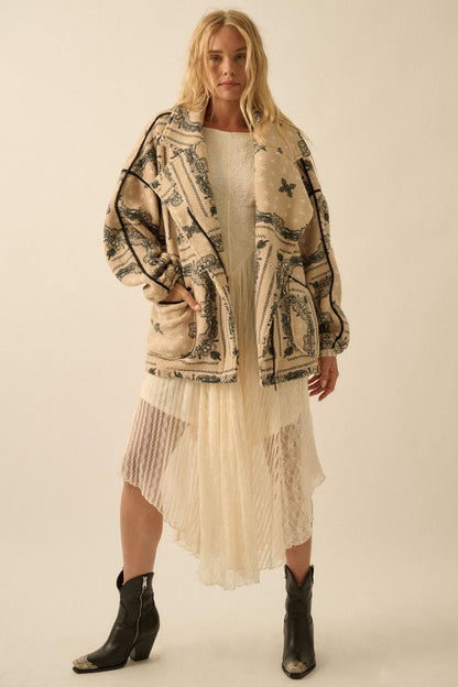 Saddle Song Bandana-Print Fleece Lapel Jacket