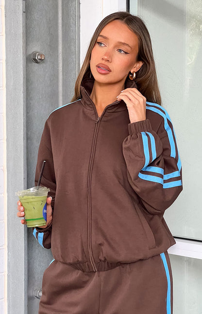 Kosie Chocolate And Blue Stripe Jacket - PRE ORDER