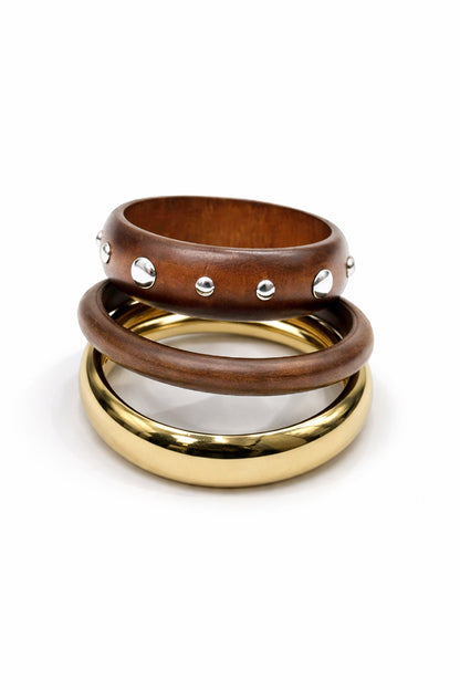 Runyon Wood and Metallic Bangle Bracelet Set