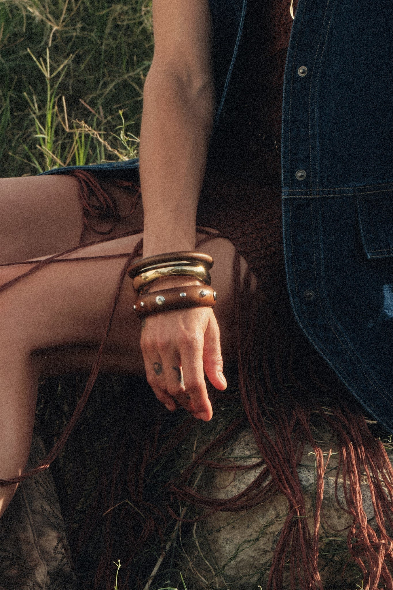 Runyon Wood and Metallic Bangle Bracelet Set